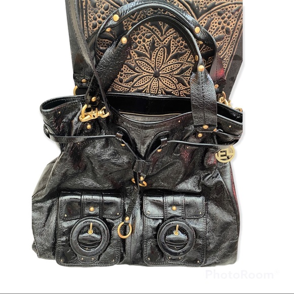 Elliott Lucca- Black Patent Leather Hobo Bag - Picture 1 of 10